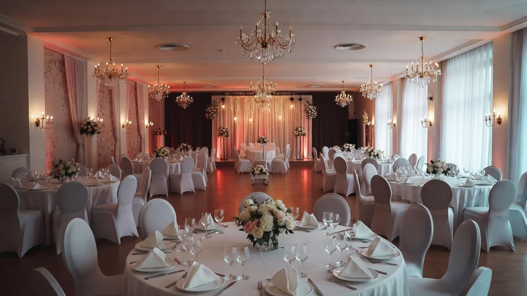 Najlepsze sale weselne w Koszalinie – elegancka sala przygotowana na przyjęcie